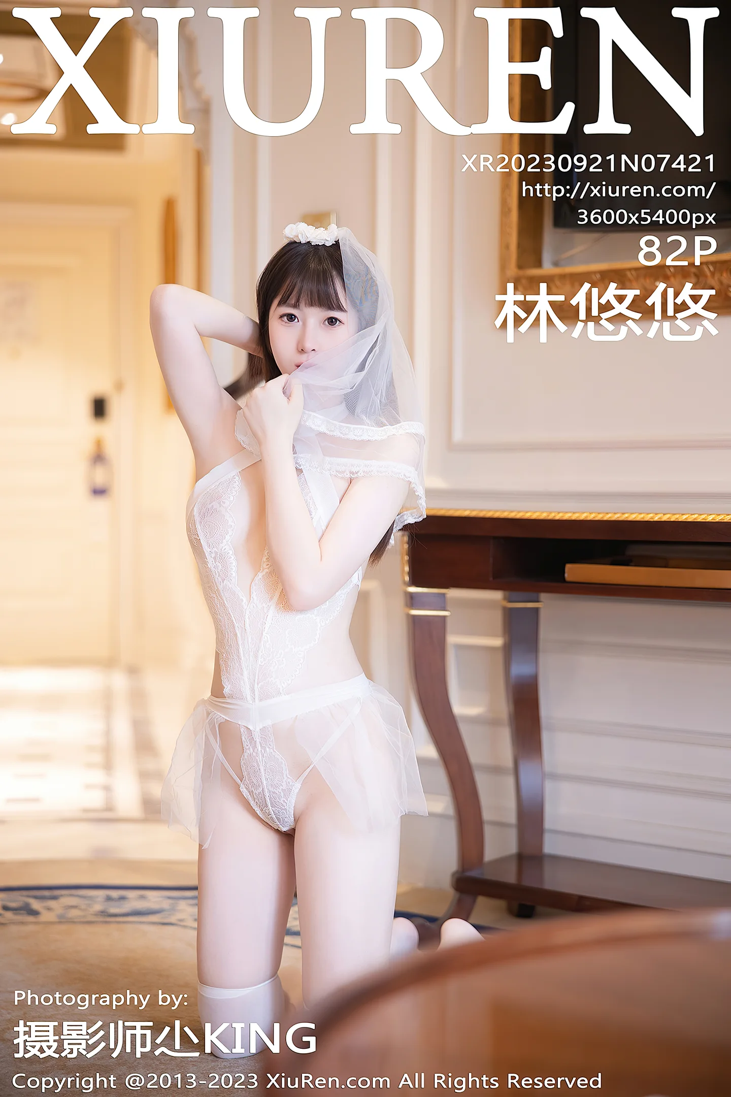 [XiuRen秀人网]No.7421_模特林悠悠性感白色情趣婚纱服饰配白丝袜秀曼妙身姿诱惑写真82P-秀人网 - XiuRen.Space